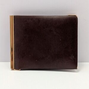 VTG Rumpp Brown Leather Billfold Wallet Match-Mates Dollar Bill Ads Gold Frame